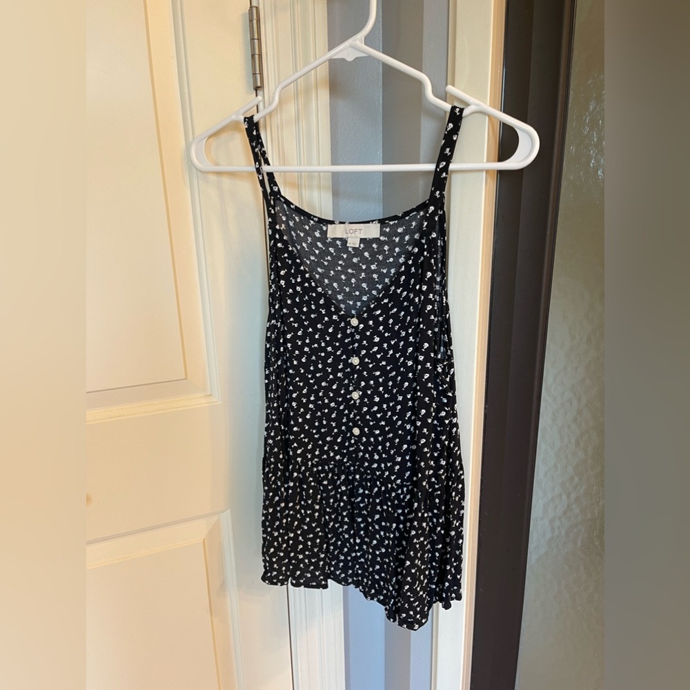 Loft Black & White Floral Peplum Top - Size M